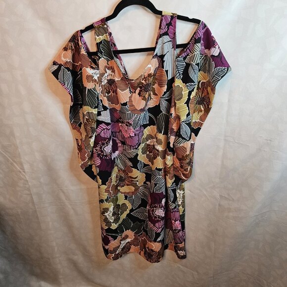 August Silk Cold Shoulder Large Flower Short Dress Size L - Picture 1 of 4